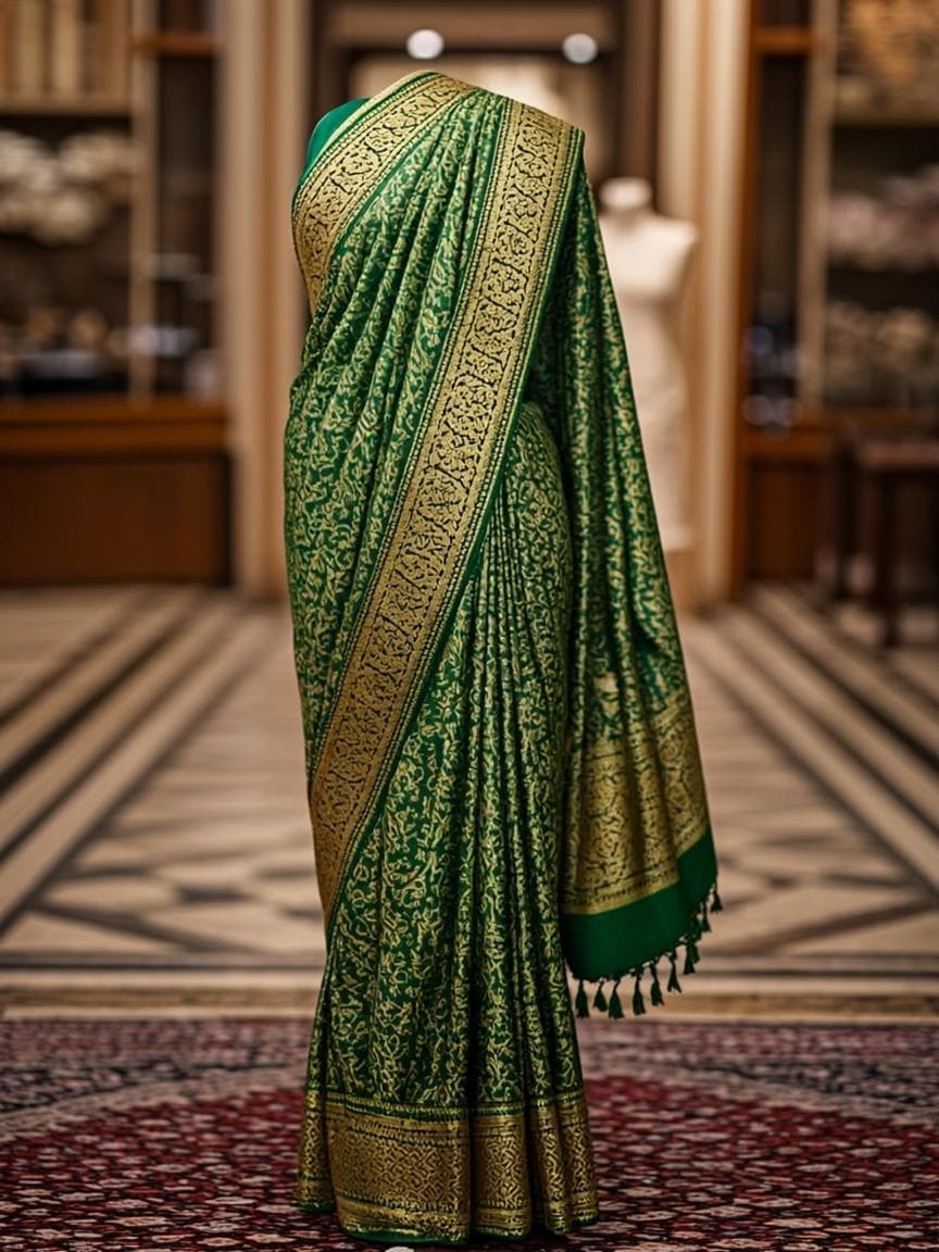 Emerald Banarasi Silk Saree - Designer Saree at House of Radhya Kharar