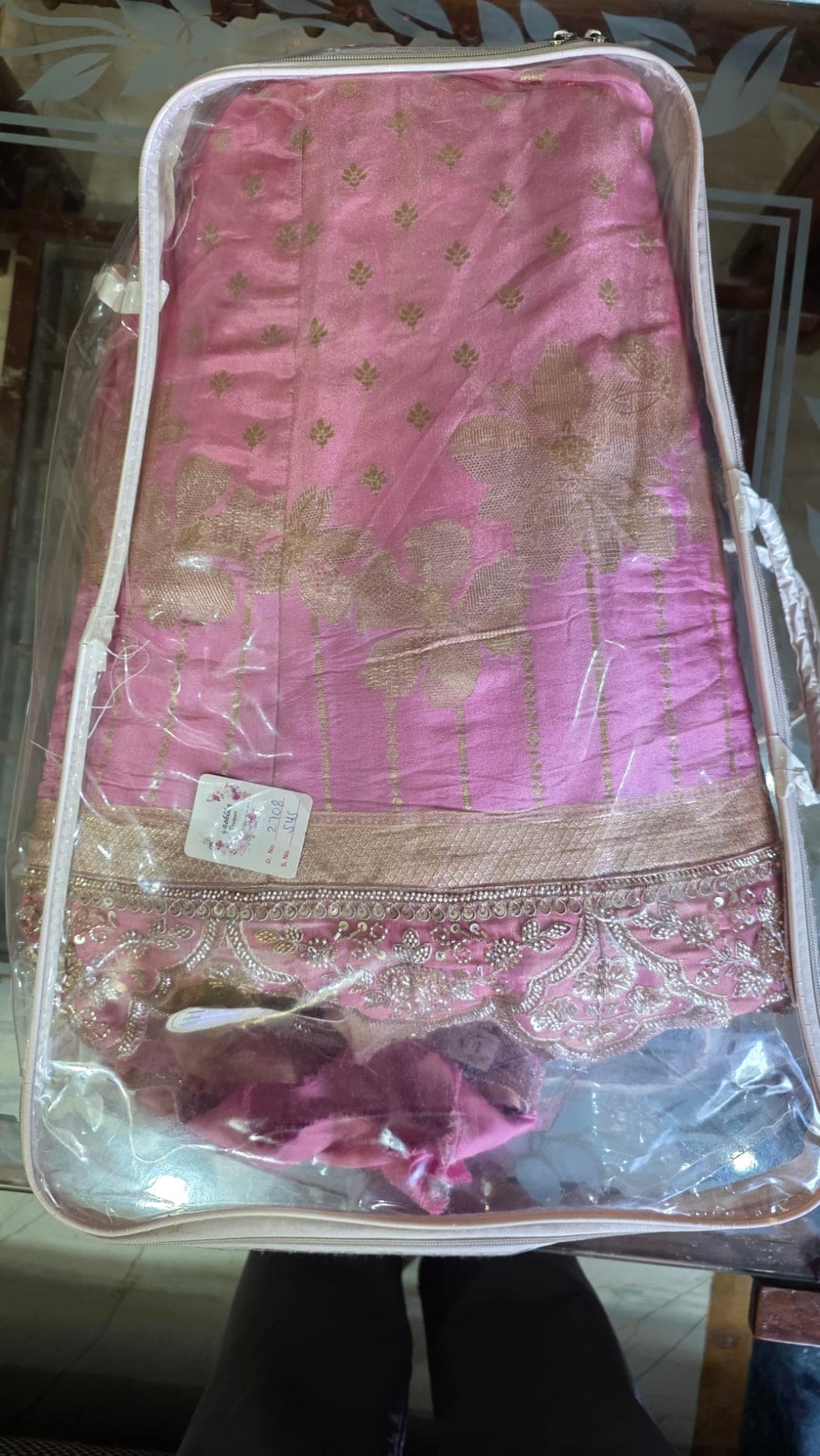 Regal Rose Pink Lehenga with Exquisite Zari Work & Hand-Embroidered Border - Lehenga at House of Radhya Kharar