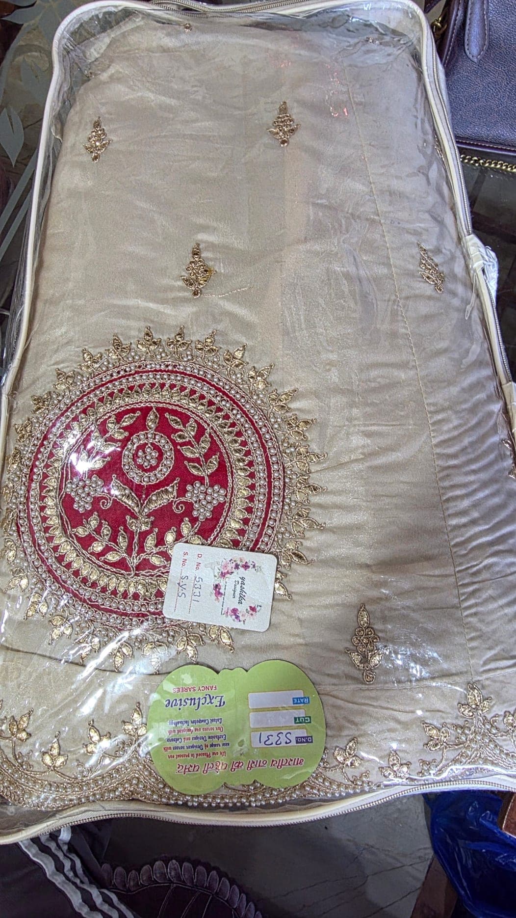 Regal Ivory & Red Lehenga with Exquisite Bandhani Zari Dupatta - Lehenga at House of Radhya Kharar
