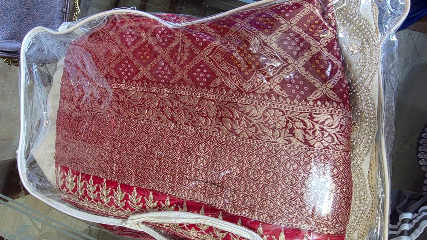 Regal Ivory & Red Lehenga with Exquisite Bandhani Zari Dupatta view 2