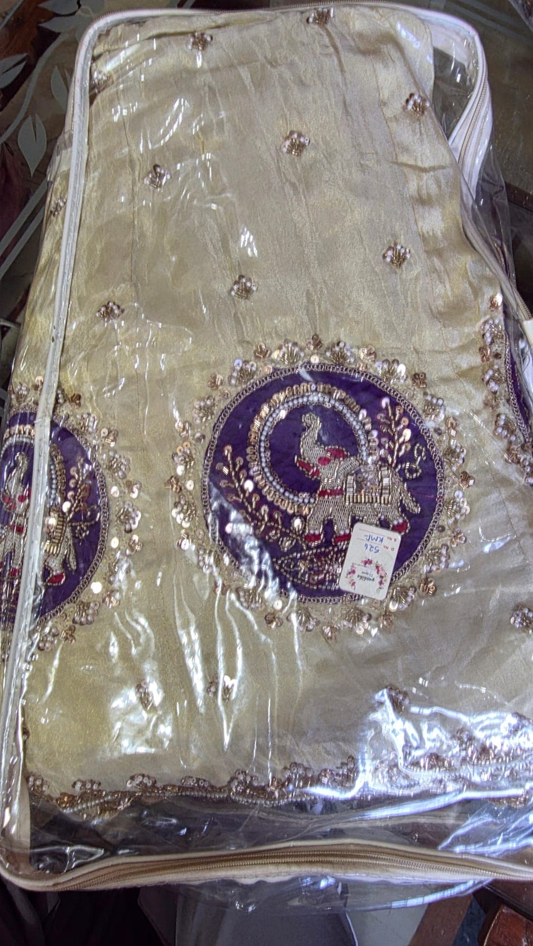 Majestic Ivory & Gold Lehenga with Royal Purple Haathi Motifs - Lehenga at House of Radhya Kharar
