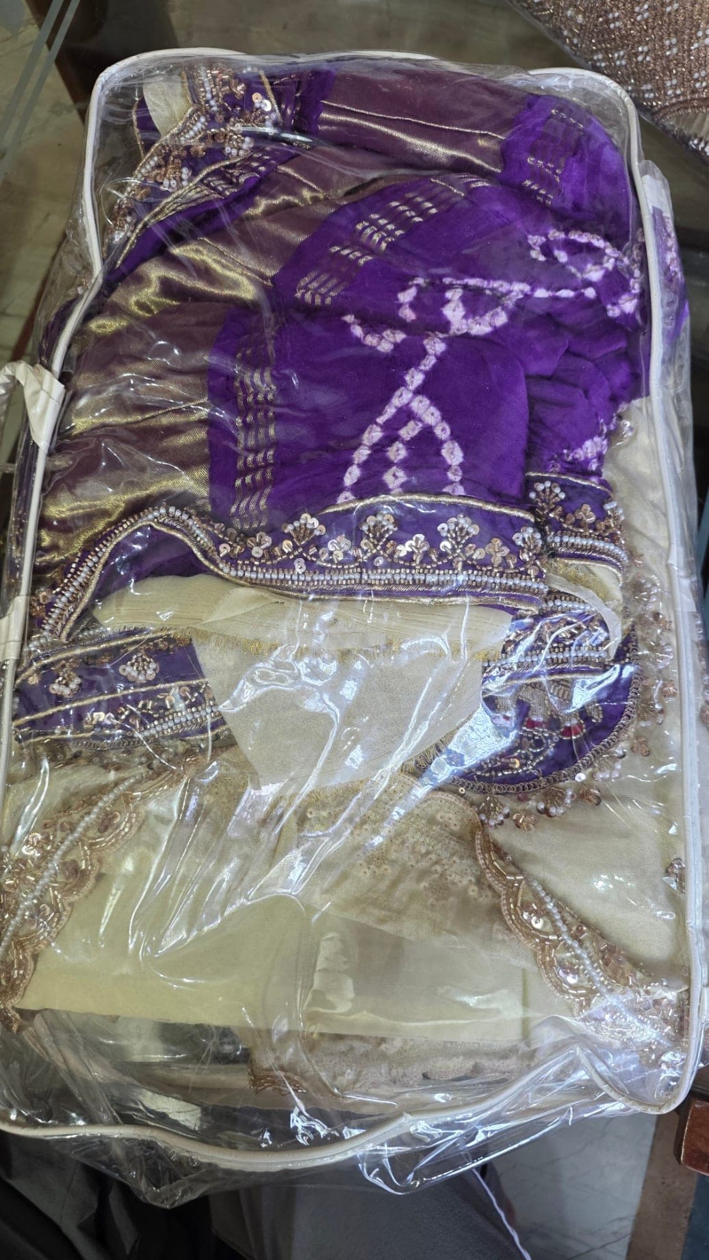 Majestic Ivory & Gold Lehenga with Royal Purple Haathi Motifs view 2
